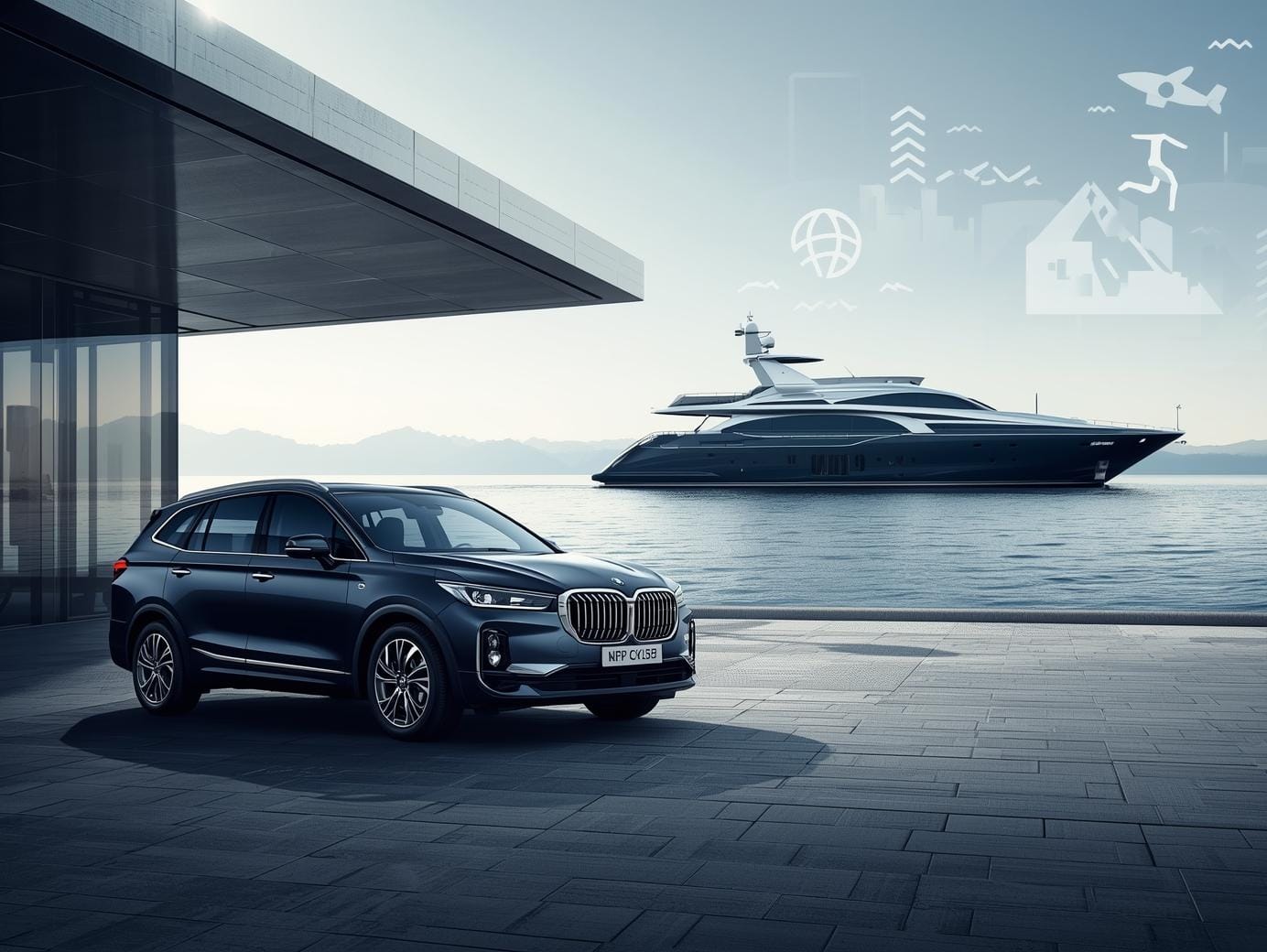 Premium mobility & travel services collage — cars, chauffeurs, airport, outstation, boats, adventure